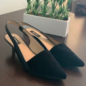 DKNY Black Velvet Slingback Heels